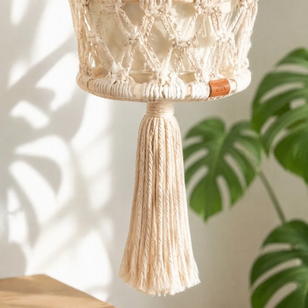 Cotton Rope Macrame Plant Hanger 7.87in Small Size Hanging Plant Holder Tassel Decoration White Suspended Storage Basket Bedroom