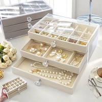 Earring Holder Organizer Jewelry Box with 3 Drawers, Acrylic Clear Earring Case with Adjustable Velvet Trays for Women, 3 Layers