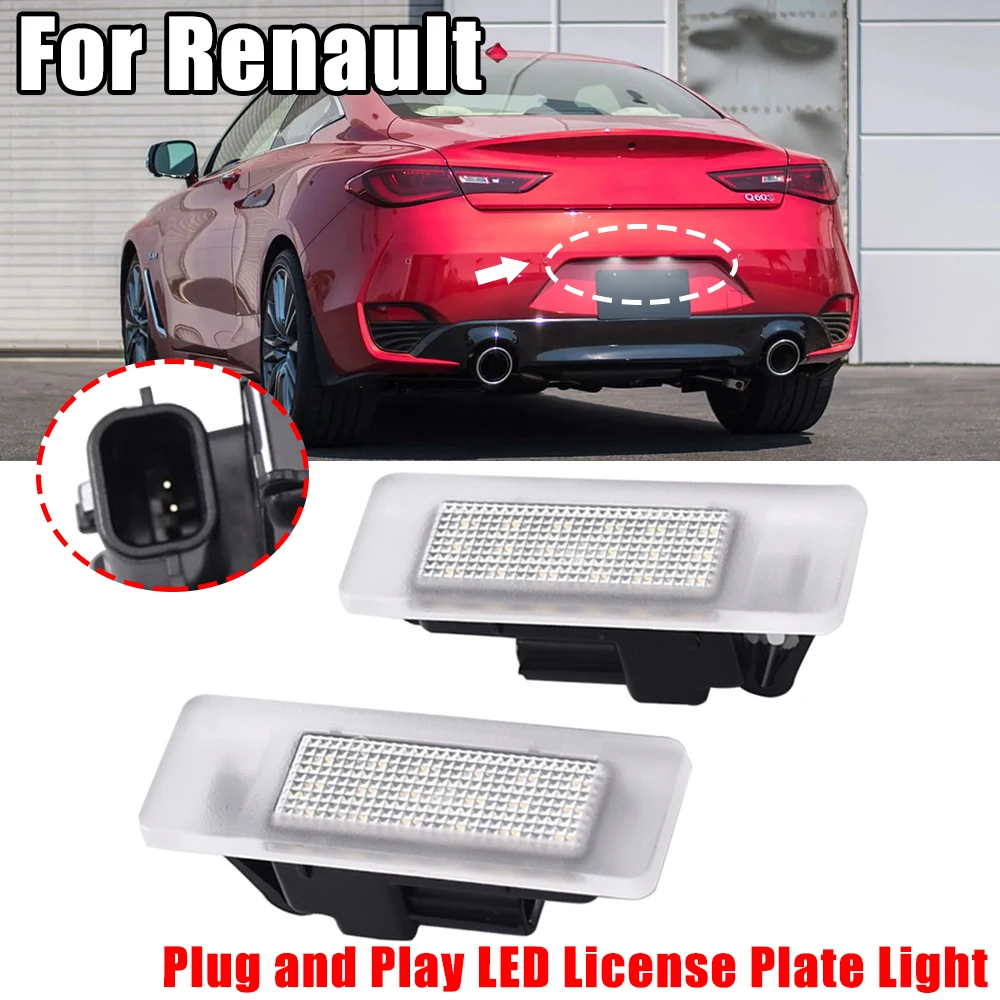 2PCS LED Number License Plate Lights With Canbus Replace For Infiniti QX30 QX50 Q50 Q60 Nissan GTR Leaf Renault Clio V Koleos