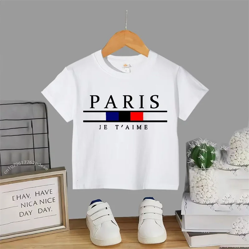 

2024 New Children's T-shirt Luxury Brand Paris Printed Cartoon Letter Men's and Women's Short Sleeve Children's Casual Top