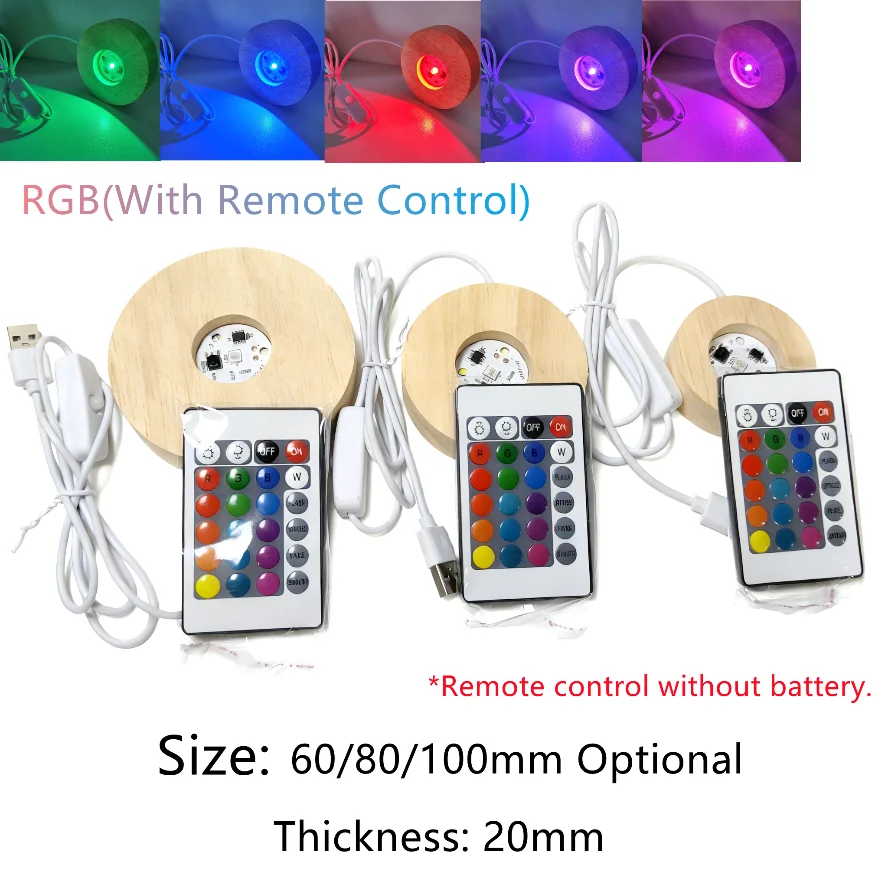 USB-schakelaar Desktop Decoratieve verlichting Dimbaar Houten Kleurrijk Gradiënt Afstandsbediening Lichtbasis Display Licht Ondersteuning Ornament
