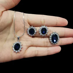 Luxury Designer Set for Girlfriend and Mother Blue Zircon Crysta Necklace Earrings Ring Sets Bridal Accessories Three Piece Gift