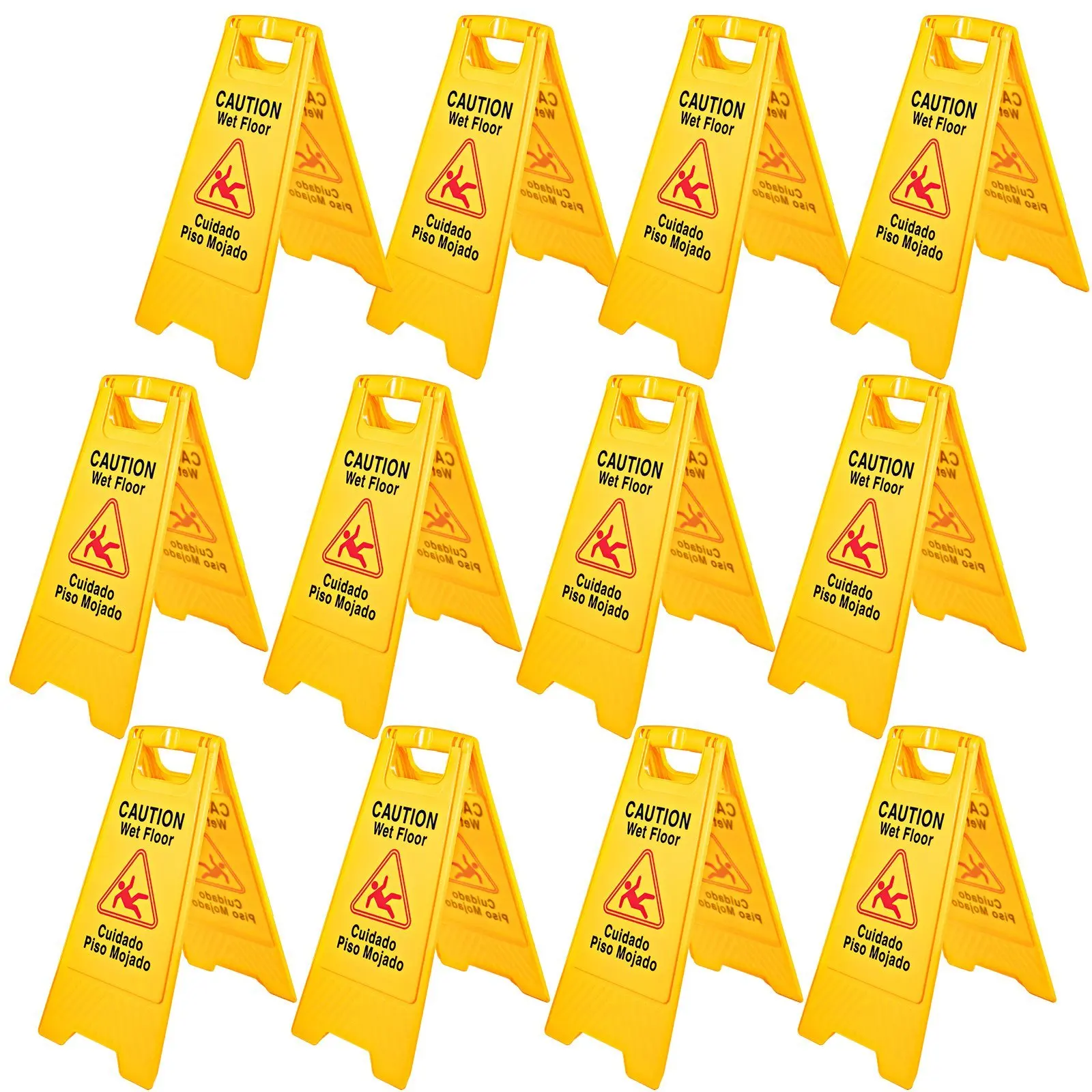 NEW 12 Pack Caution Wet Floor Sign 25-Inch Yellow Wet Floor Sign Double Sided Wet Floor Cones Fold-Out Bilingual Plastic Board