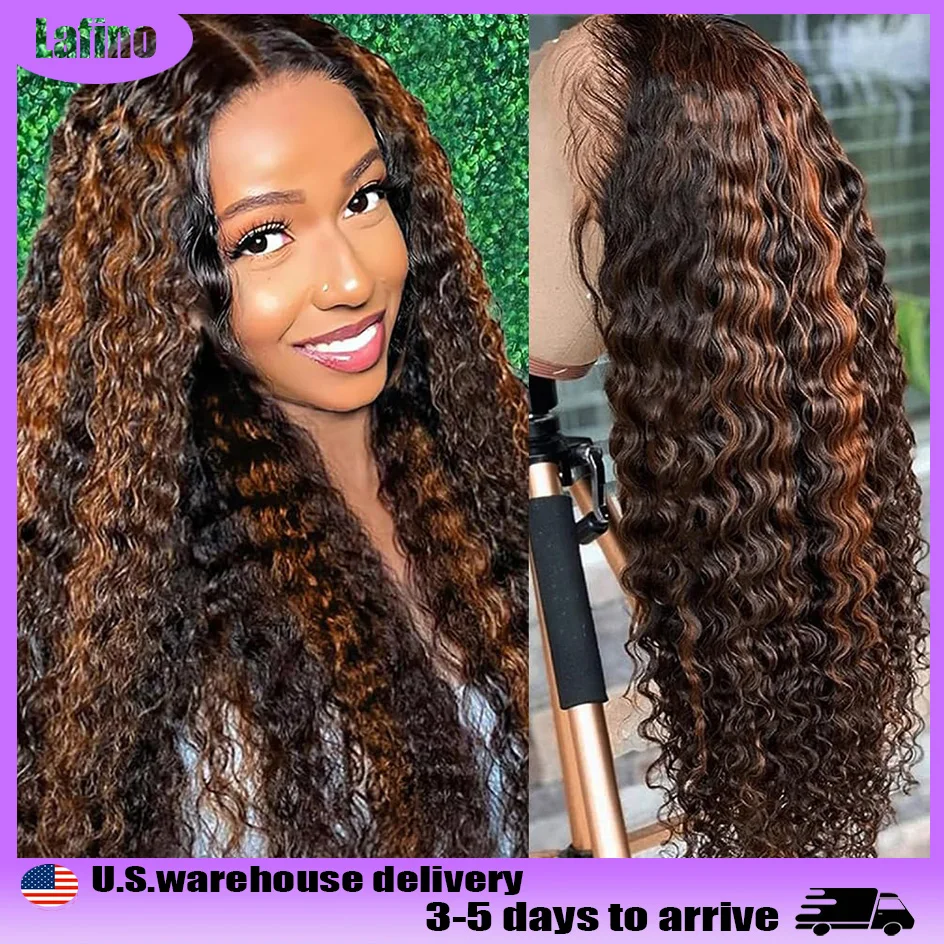 

Lafino 200% Density 1b/30 Deep Wave Frontal Wig 13x6 Hd Lace Curly Wigs Water Wave Human Hair Wig 13x4 Highlight Wig Human Hair