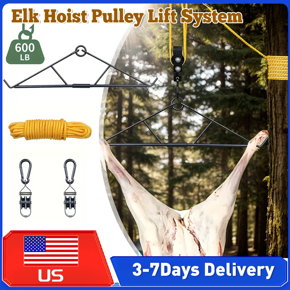 Sistema de elevación de poleas de alta resistencia de 700 lb para ciervos con kit de colgado de caza Gambrel y accesorios de caza para hombres