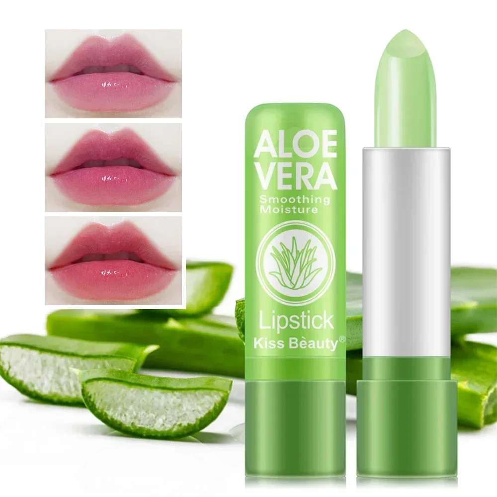 Moisturizing Aloe Vera Lipstick Temperature Color Changing Lip Balm Lasting Nourishing Lip Care Anti-drying Exfoliating Lipstick