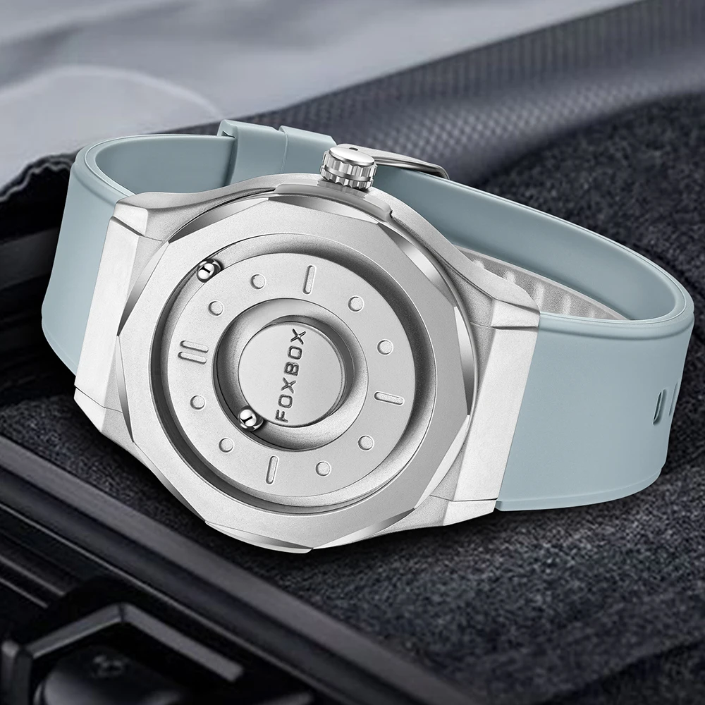 Relojes Foxbox, relojes magnéticos para hombre, relojes de pulsera de acero inoxidable de cuero resistente al agua de cuarzo, relojes deportivos de moda con esfera negra