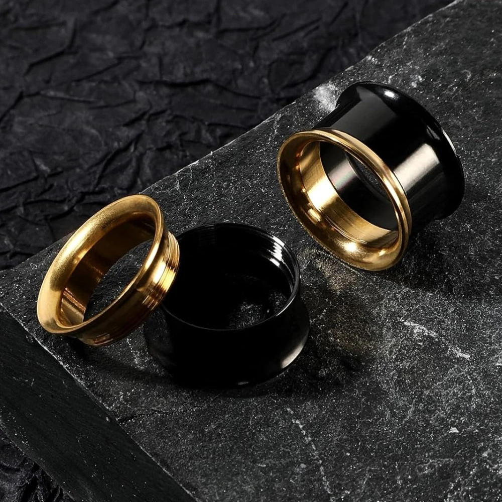 Edelstahl-Ohr-Tunnels, doppelt ausgestellte Tunnel, Patchwork-Farben, hohle Ohrringe, Körperschmuck für Männer und Frauen, 2G-5/8 Zoll – Detail 5