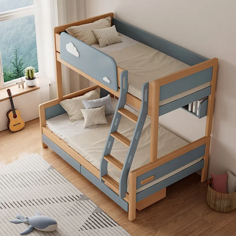 for Solid Wood Upper and Lower Bunk Beds High Low Children's Bed Small Apartment Simple Two Layer Cloud Mother and Child Beds