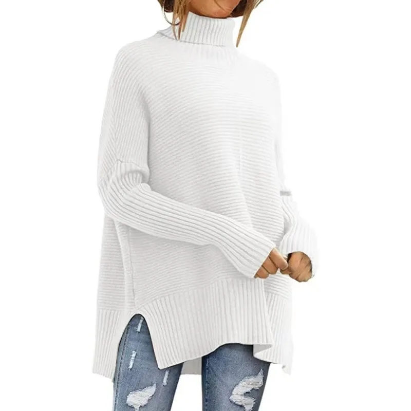 Ribbed Pullover Top Batwing Mid Length Elegant with No Button Closure Medium Weight Commuter Chic Heat Set Women Sweater