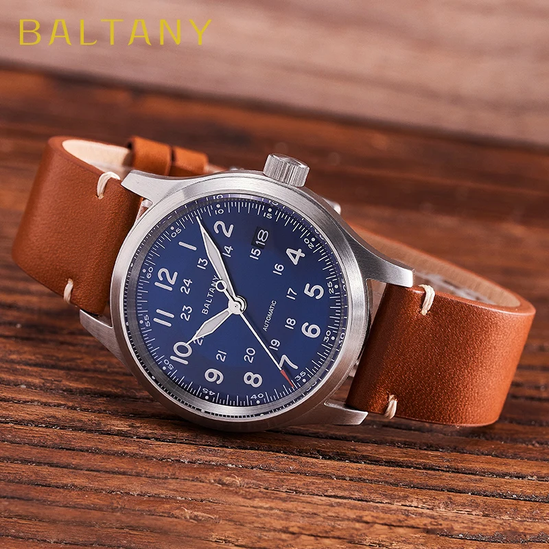 Baltany Field Watch Men S2049 10ATM Waterproof Stainless Steel 39mm Case Calendar ST2130 Automatic Mechanical Wristwatches Men