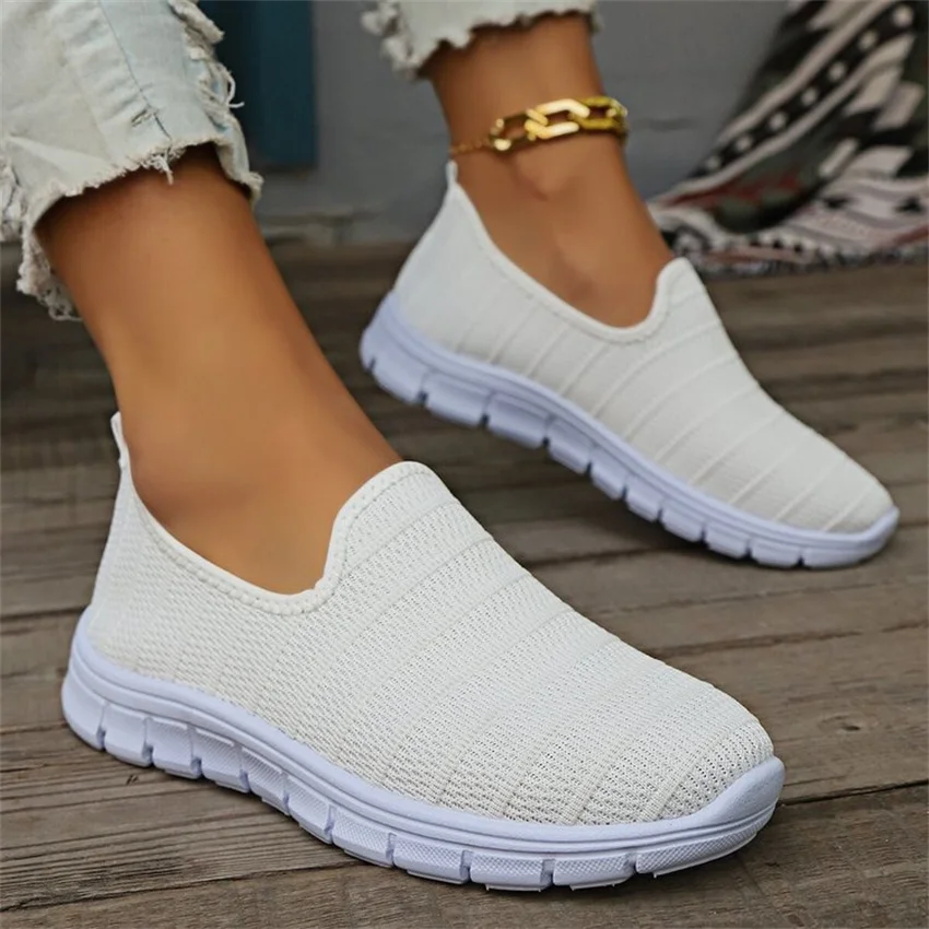 Women Flat Slip on White Shoes Woman Lightweight White Sneakers Summer Autumn Casual Chaussures Femme Basket Flats Shoes