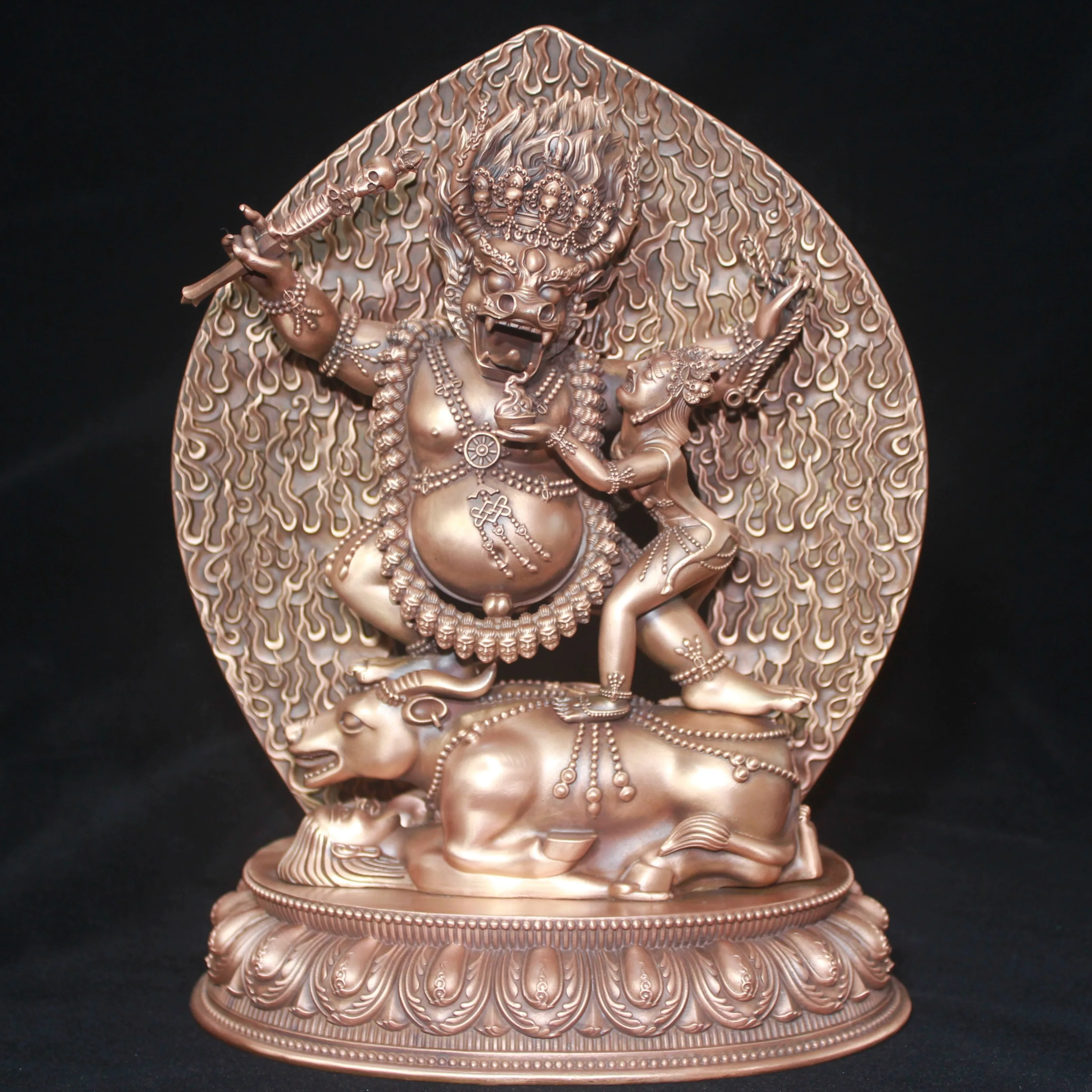 Copper retro old Yama Protector 7 inches, dedicated to Buddha statue, cast by home craftsmen