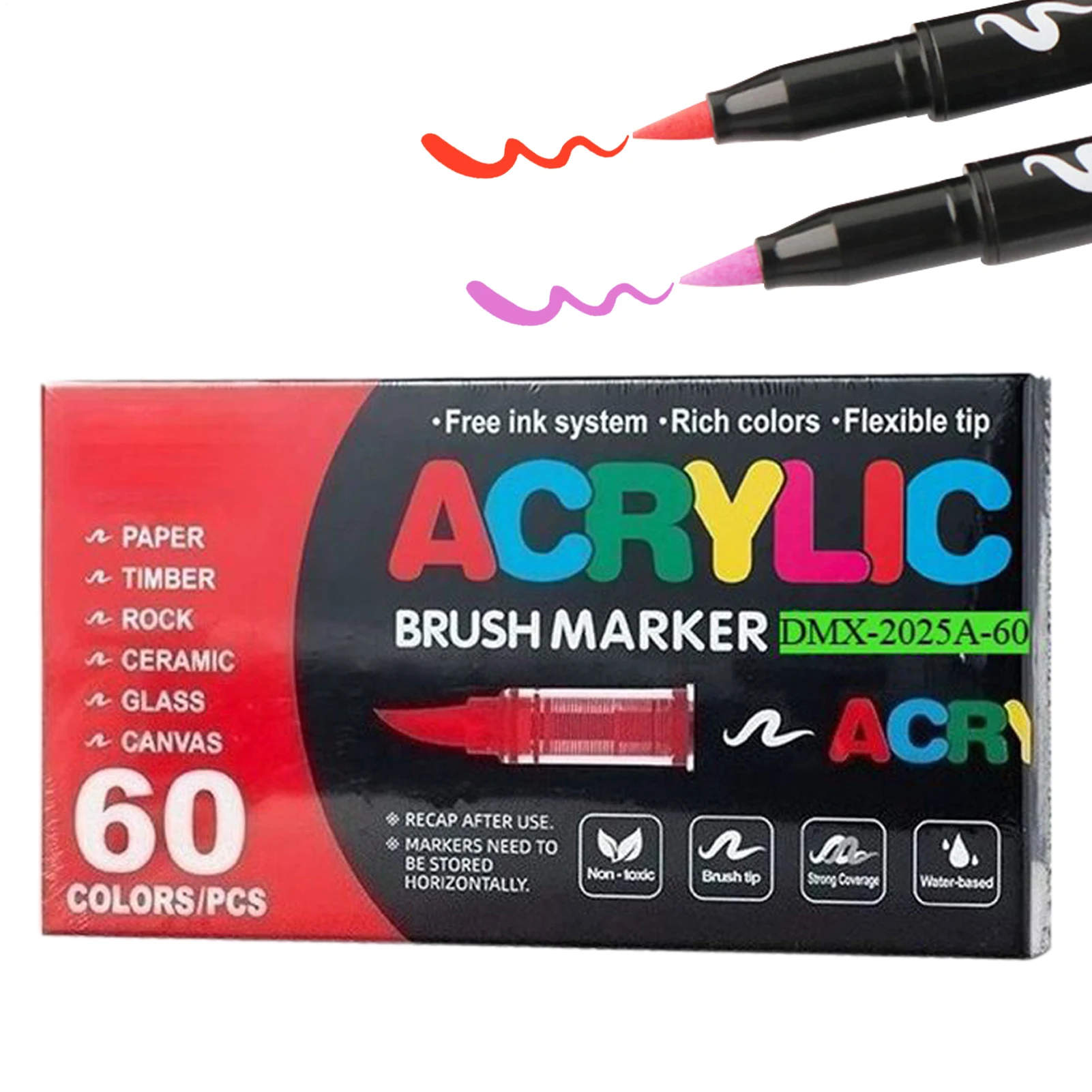 24/60 Colors Acrylic Paint Markers Smudge-Proof Soft Tip Waterproof Pens DIY Paint Acrylic Markers For Wood Stone Glass Craft