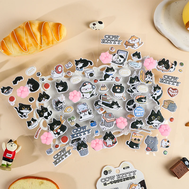 1sheet Cow Cat Series Kawaii Creative Cartoon Pinch Foam Stickers DIY Handmade Aesthetic Scrapbook Stationery Stickers