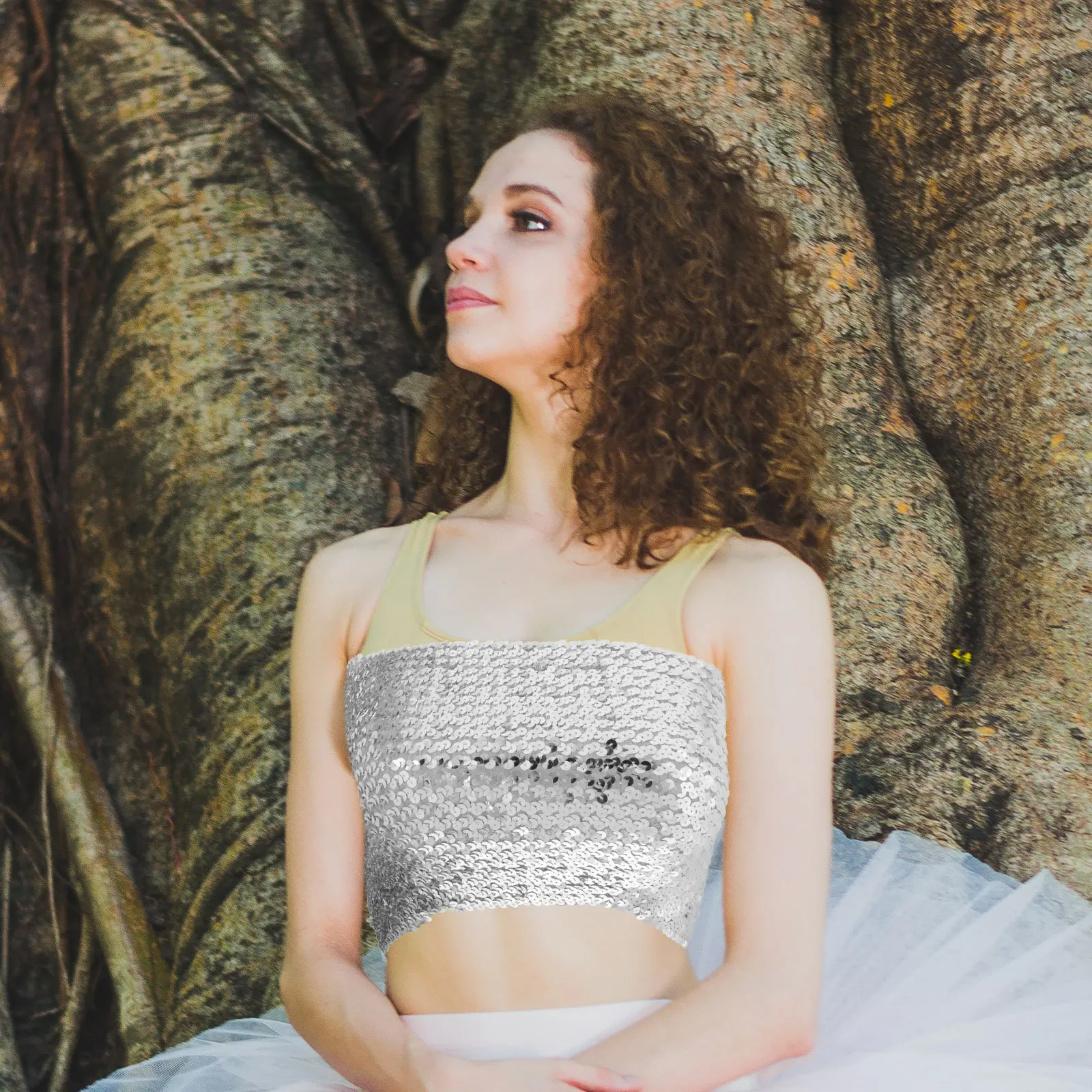 

Sequin Strapless Tube Top Sparkly Crop Top High Stretch Belly Dancing Costume Party Festival Dance Clubwear Glittery