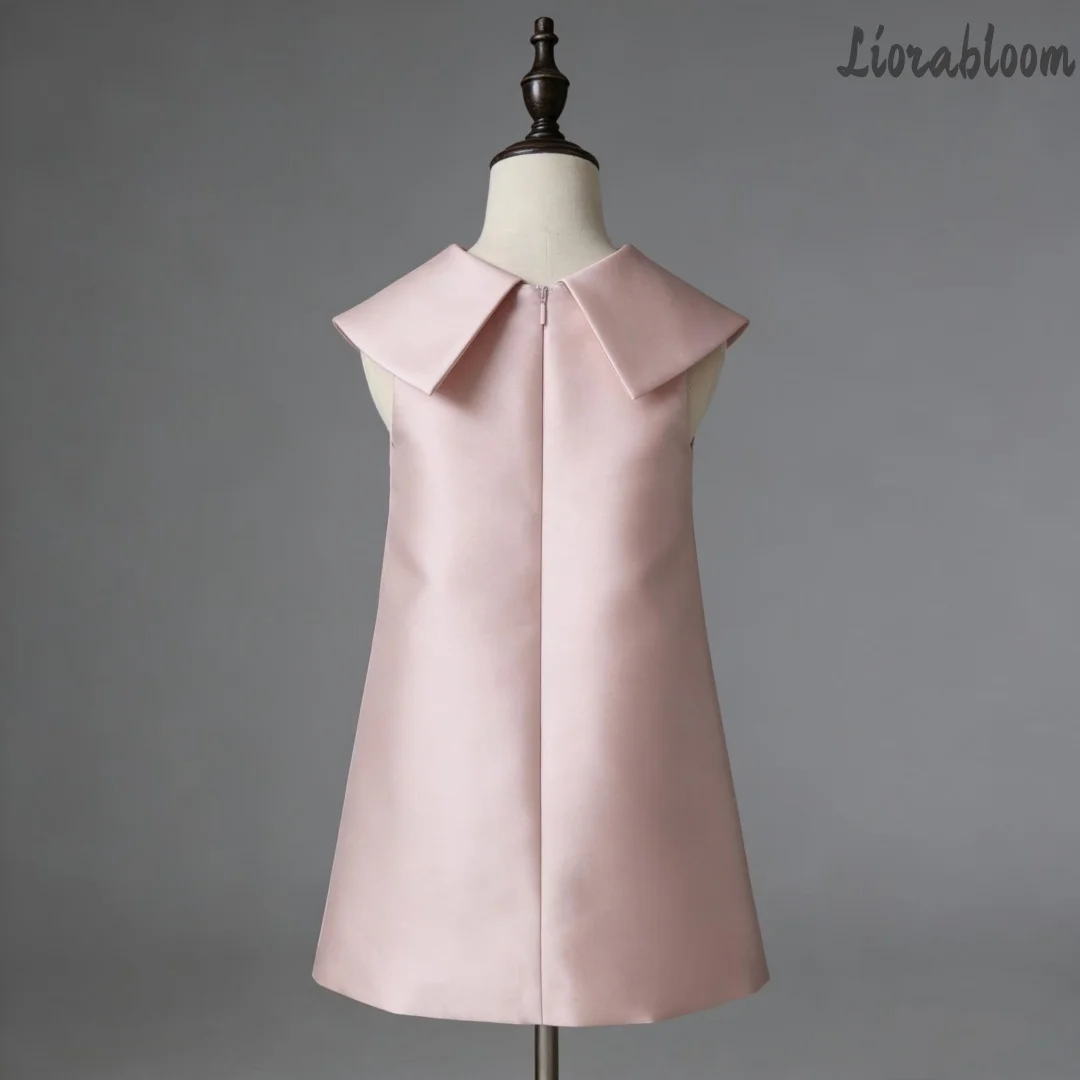 Abito da damigella d'onore su misura per bambina, rosa, modello A-line, decorato con perle, a strati, per feste ed eventi serali