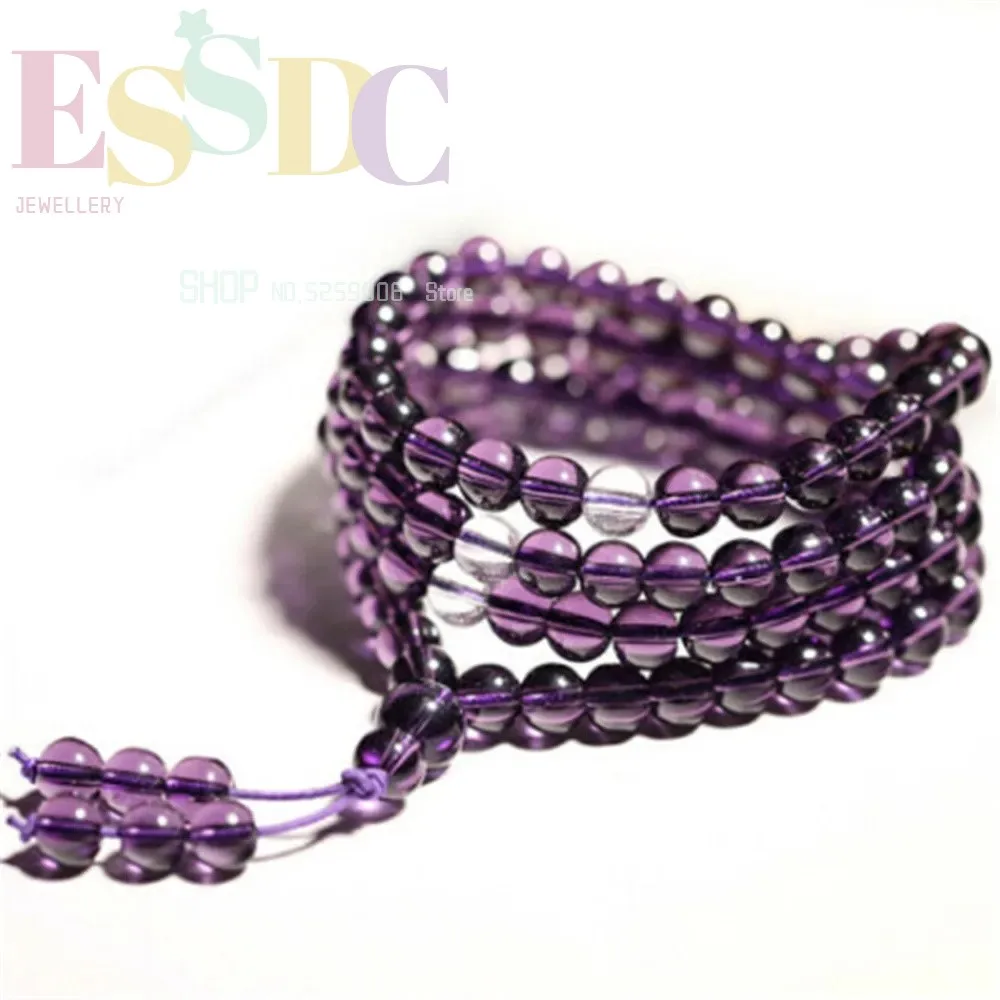 6mm Buddhist Purple Crystal 108 Prayer Beads Mala Bracelet Long Yoga Meditation Necklace Man Women Healing Jewelry Wholesale