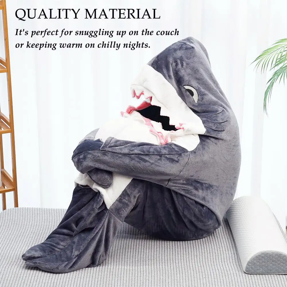 New Grey Shark Adult pigiama Shark tuta oversize Sleepwear coperta Halloween flanella vestiti felpa con cappuccio Costume N6Z0