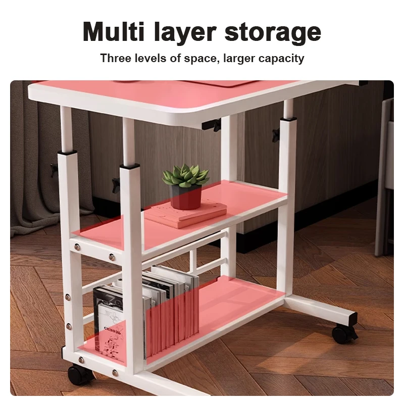 Height Adjustable Computer Desk Standing Desk Bedside Smart Game Office Desk Mobile Study Table with Rolling Wheel
