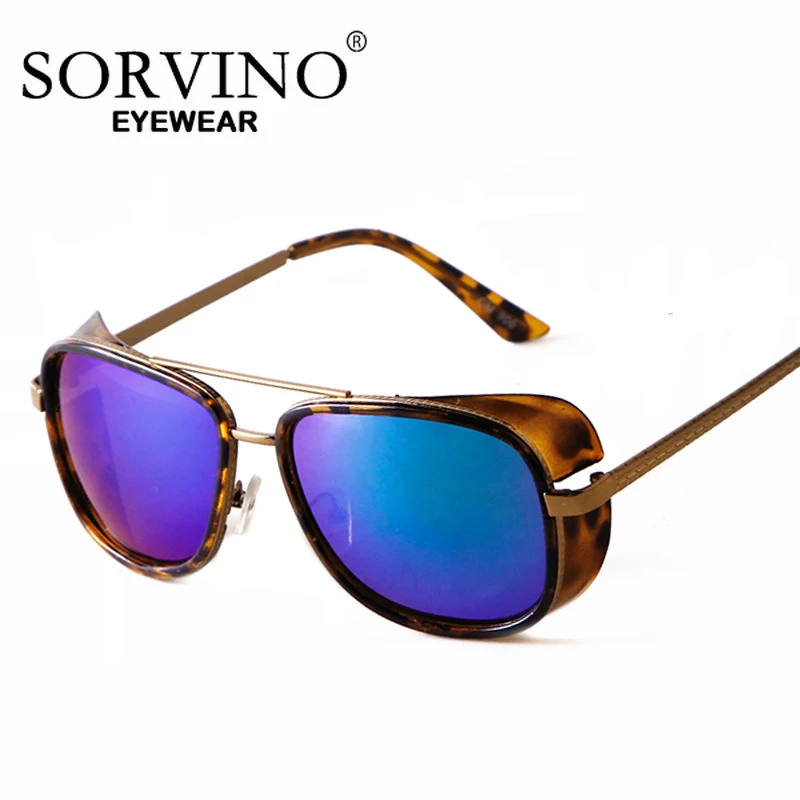 SORVINO Iron Man Sunglasses Fashion Steam Punk Goggle Reflective Coating Cool Sun Glasses for Women Men Leopard Eyewear