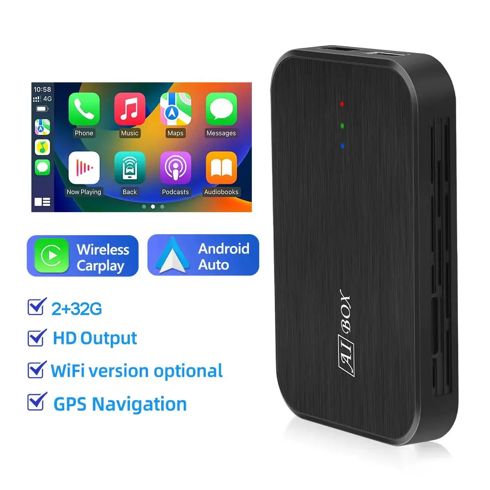 新しい車載AIボックス、CarPlay有線/無線CarPlayアダプター、Android Autoマルチメディア、Car Play TVボックス、YouTube Netflixアクセス対応