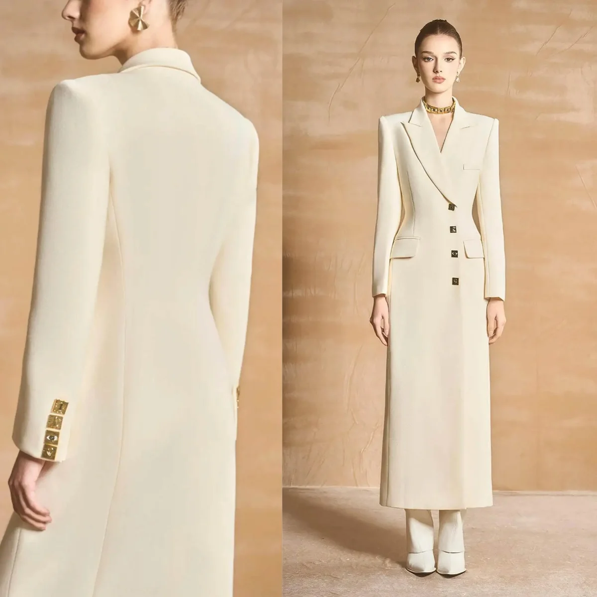 Elegant Women Long Jacket Double Breasted Custom Made Slim Fit Mother Of Bride Blazer Graduation Ceremony Attire Wear One Piece