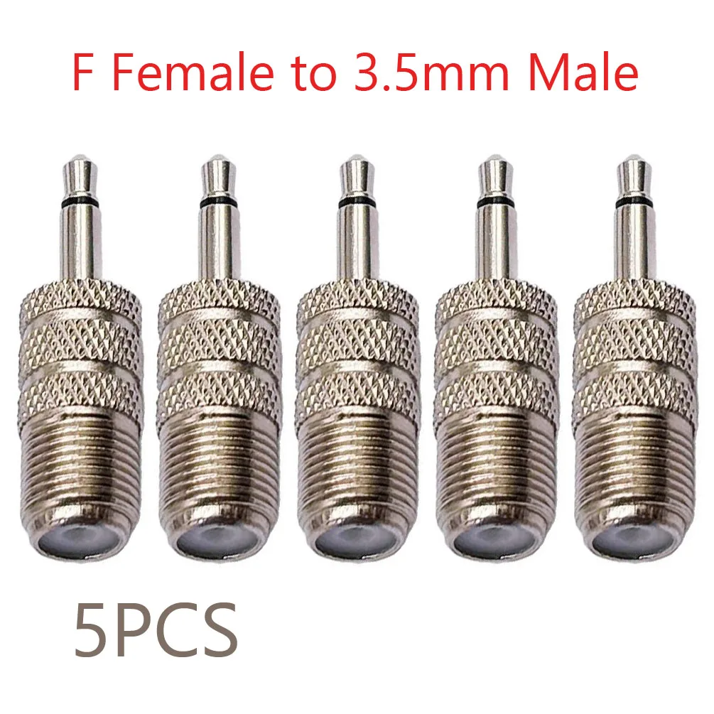 5PCS F-Type to 3.5mm Adapter- Female Jack to Mono Male Plug RF Coaxial Connector, Ideal for FM Antenna, Radio, TV Signal Booster