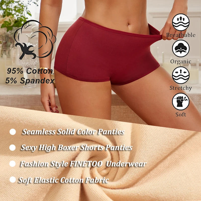 5Pcs/Set Seamless Cotton Boyshorts Panties For Women Solid Color High Waist Ela… - Image 5