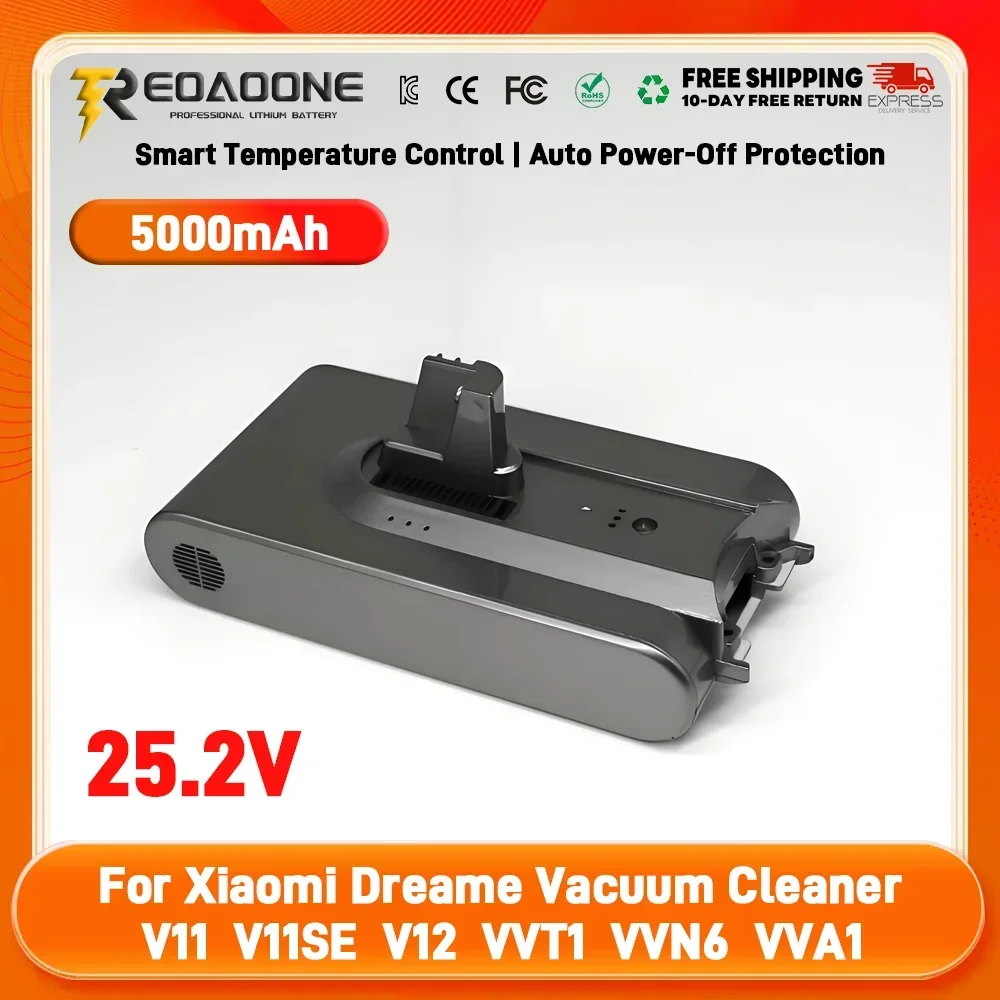 Original Handheld Vacuum Cleaner Battery Pack Replacement for Dreame 25.2V 5000mAh V11 V11SE V12 VVT1 VVN5 VVN6 VVA1 V12Pro