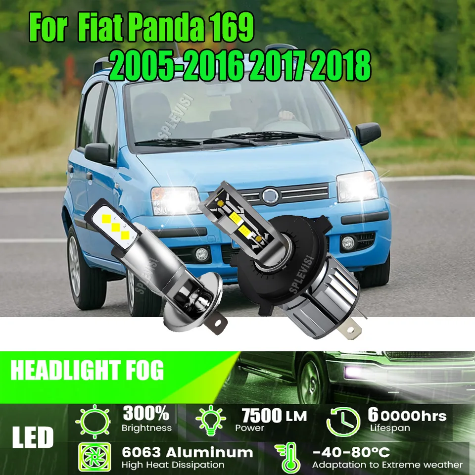H4 H1 LED CSP Headlight Fog Light Perfect Beam Pattern Conversion Kit For Fiat Panda 169 2005 2006 2007 2008 2009 2010 2011-2018