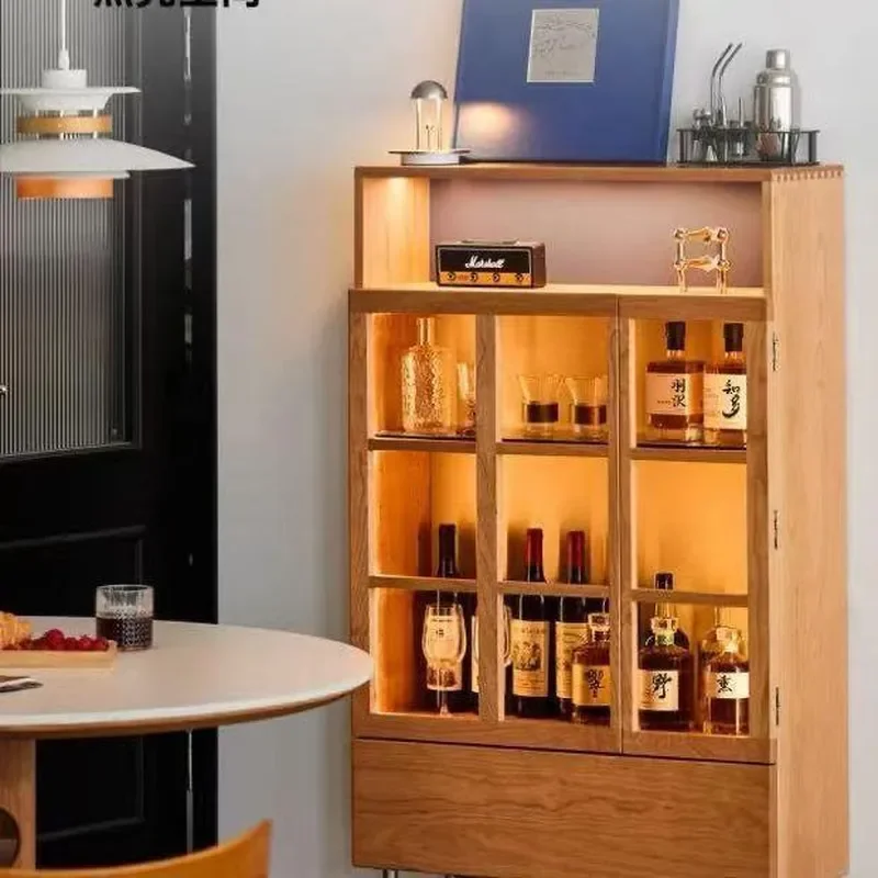 Solid Wood Bookcase Japanese Cherry Wood Simple Glass Door Dust-proof Bookshelf Locker Display Cabinet