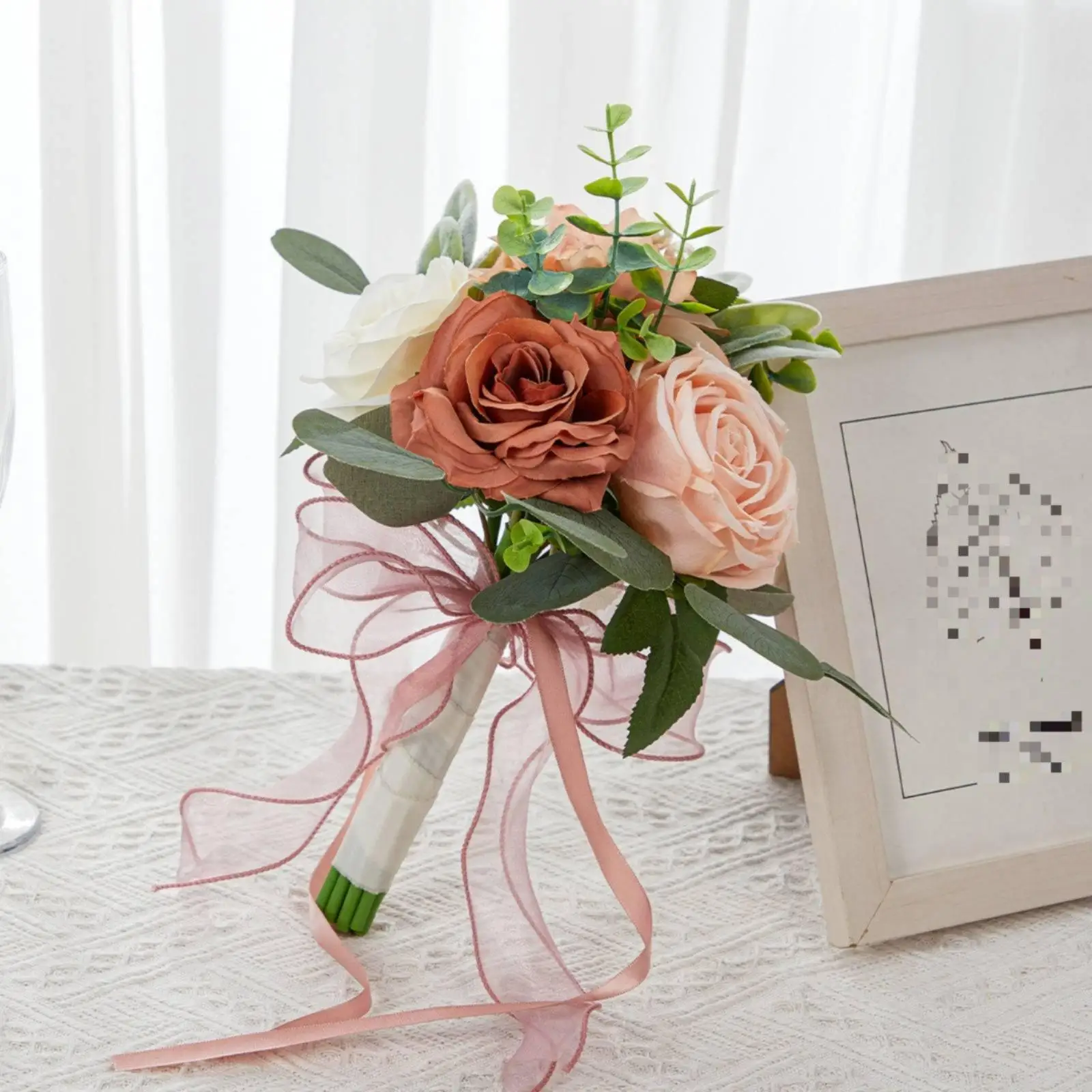 Elegant Silk Rose Cascade Bridal Bouquet for Wedding Ceremony Reception Artificial Flower Arrangement