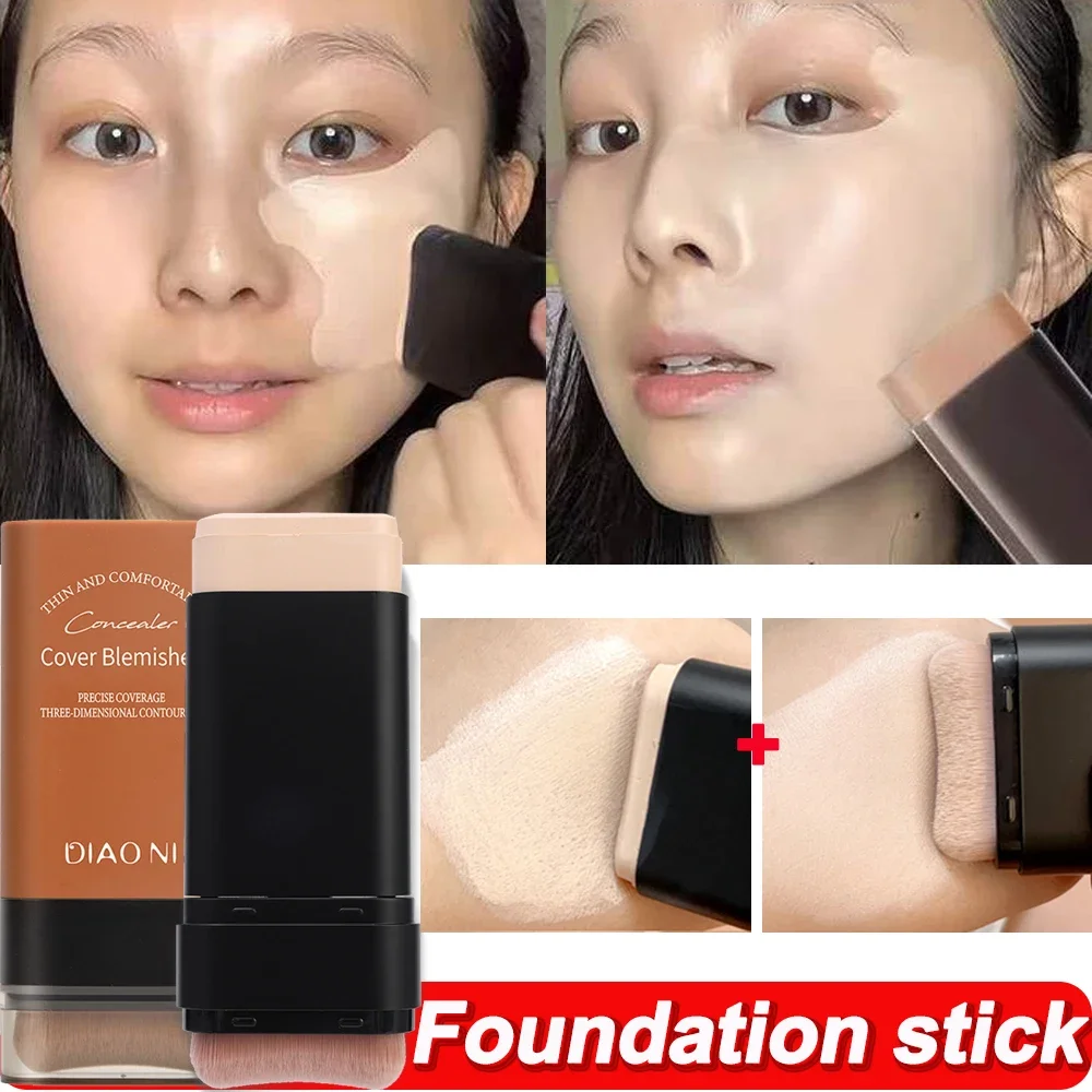 Matte Eraser Foundation Cream Stick with Brush Moisturizing Light Concealer Foundation Full Coverage Dark Circle Corrector Stick