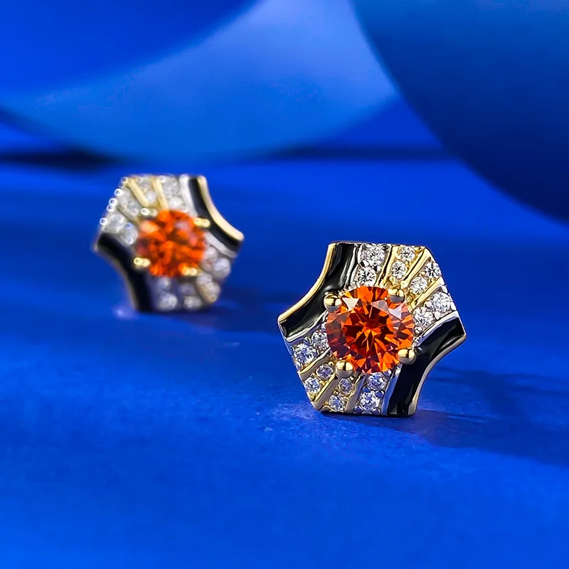 The New 925 Silver Gold-plated 50 Powder Vintage Fenda Orange Earrings Are Simple, Fashionable, and Versatile