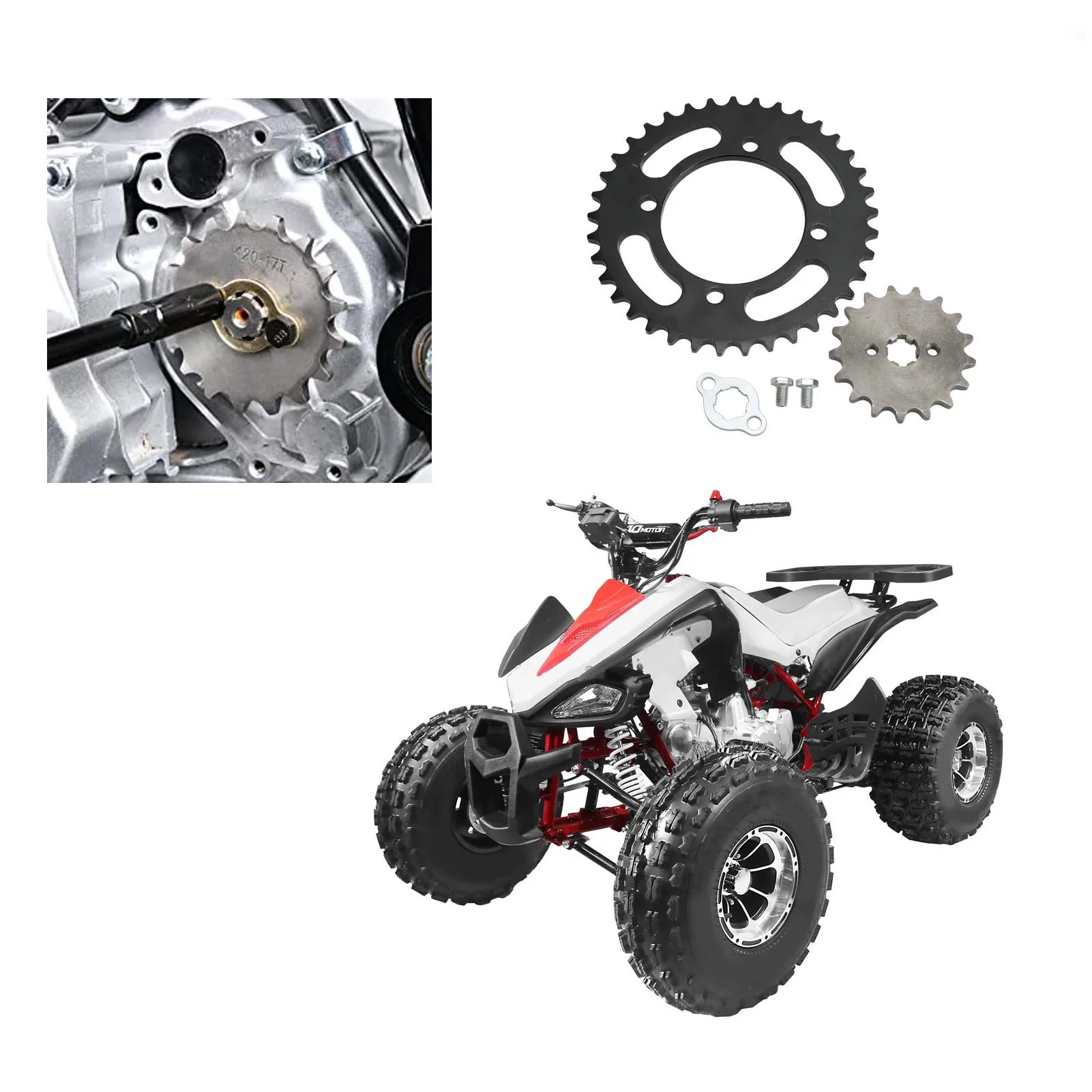 Front Rear Sprocket 420 Chain 155mm 37T Rear 420 17T Front Sprocket  for 50cc to 125cc Dirt Mini Bikes ATV Go Kart