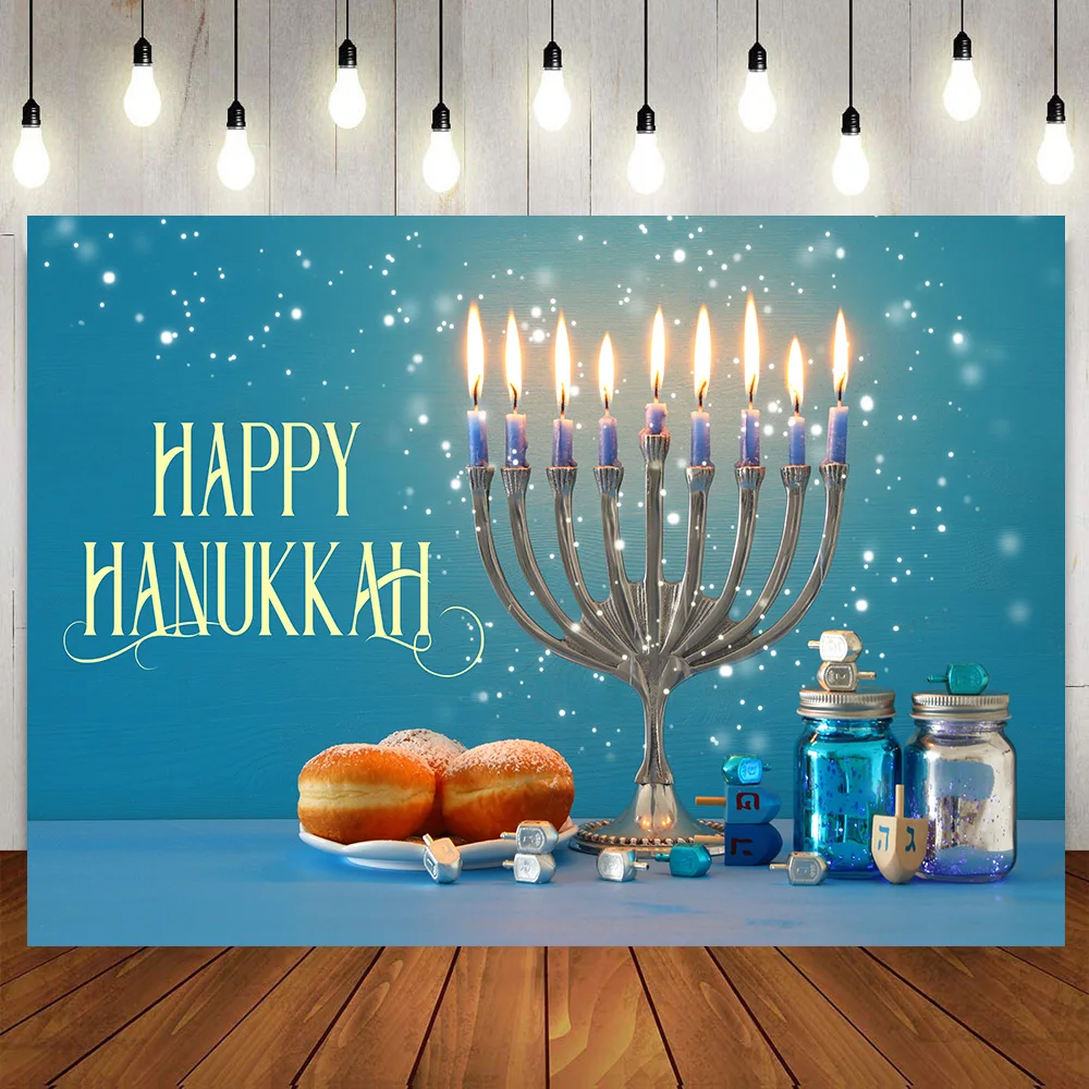 Hanukkah Backdrop Chanukah Dreidels Photography Background Israel Party Decor Cake Table Banner Glitter Bokeh Photo Booth Poster