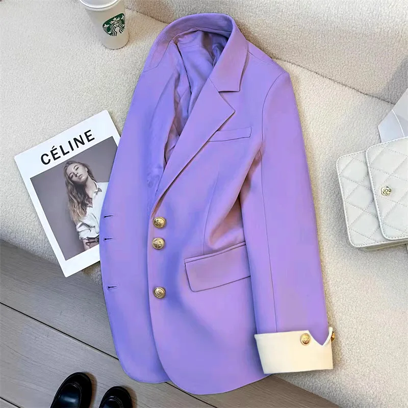 Blazer elegante de peito único para mulheres, jaqueta chique, terno casual, casacos da moda, agasalhos finos para senhora do escritório, outono e inverno