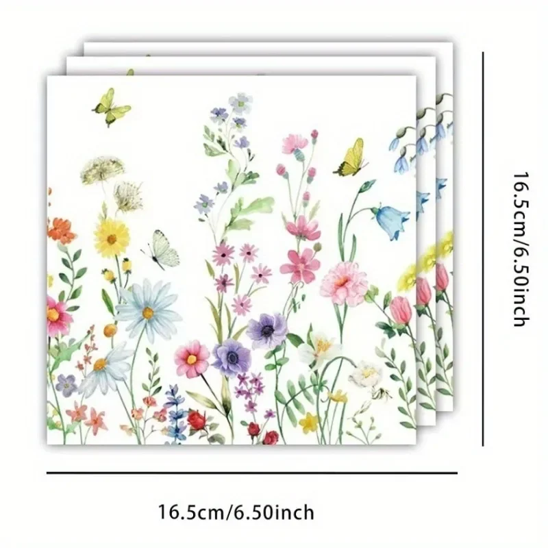 المناديل القابل للتصرف ديزي الأوكالبتوس الخزامى الأزهار يترك فراشة مربع الأنسجة لطاولة حفلات الشاي العالية إعداد ديكور