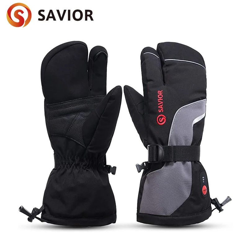 SAVIOR Beheizte Handschuhe für Männer und Frauen, 3-Finger-Ski-Fäustling, 7,4 V wiederaufladbare Batterie-Handschuhe zum Skifahren 2021