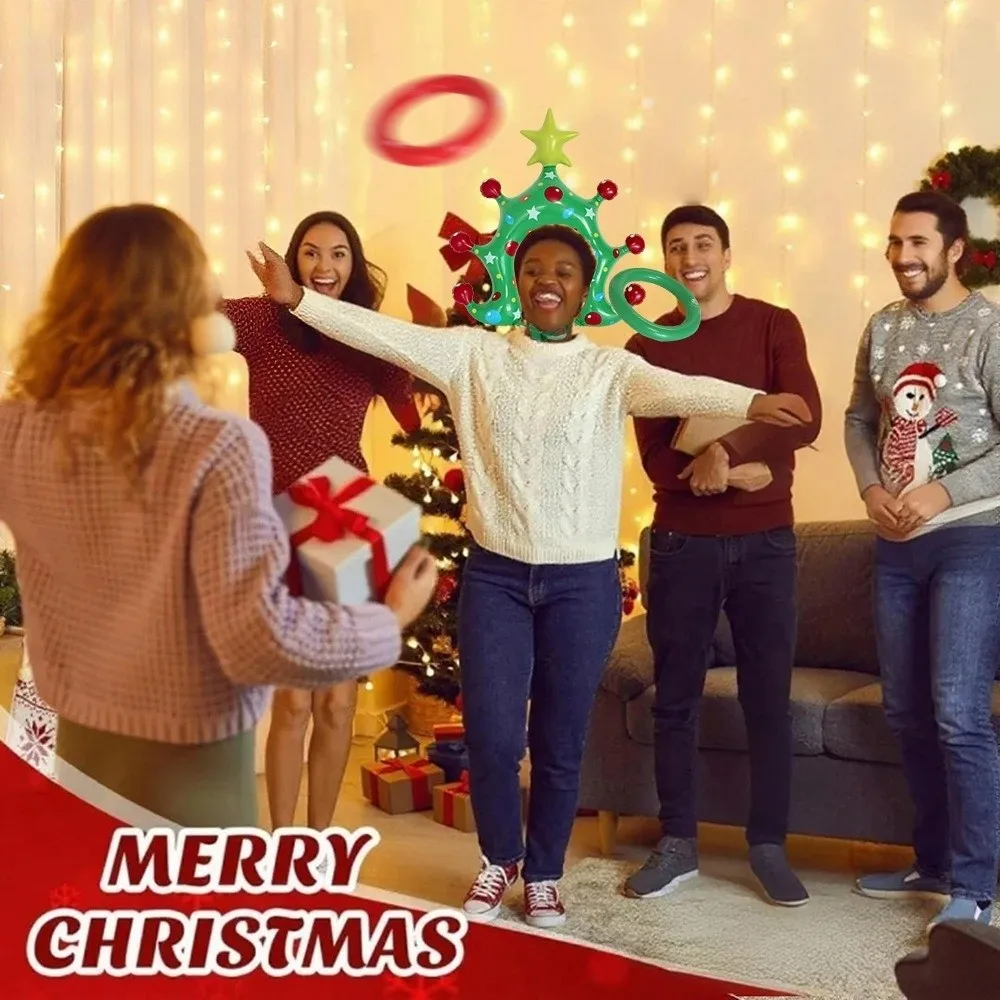 Bandeau gonflable pour arbre de noël, jeux de carnaval sur le thème de noël, jouet de lancer, jeu de lancer d'anneau en PVC, ensemble de jeux d'arrière-cour