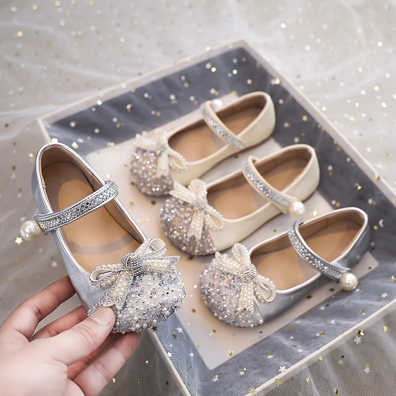 

Sweet Children Fashion Girls Leather Shoes New Spring Autumn Kids Party Shoes Fashion Sequins Princess Causal Dress Flat Shoes