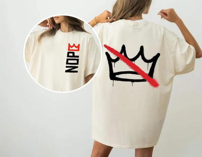 Crown No Kings 2 Sided T-shirt Political Anti Maga Protest Shirts High Quality Cotton Tops Tee Graphic Shirt Short Unisex Adult