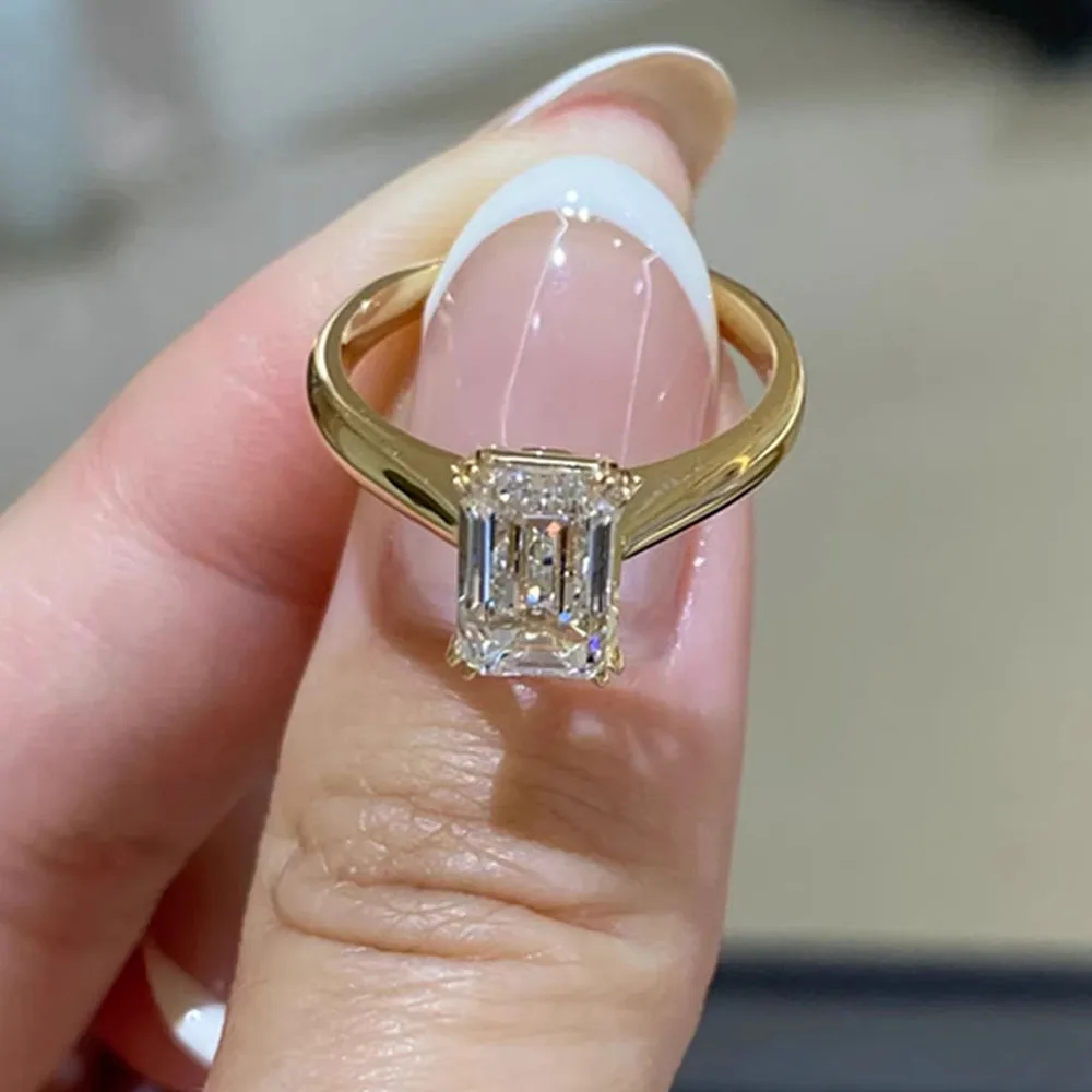 IGI Lab Growing Diamond Ring Emerald shape D Color 3 4 Ct Solid 14K Yellow Gold Ring Diamond wedding ring Factory Engagement