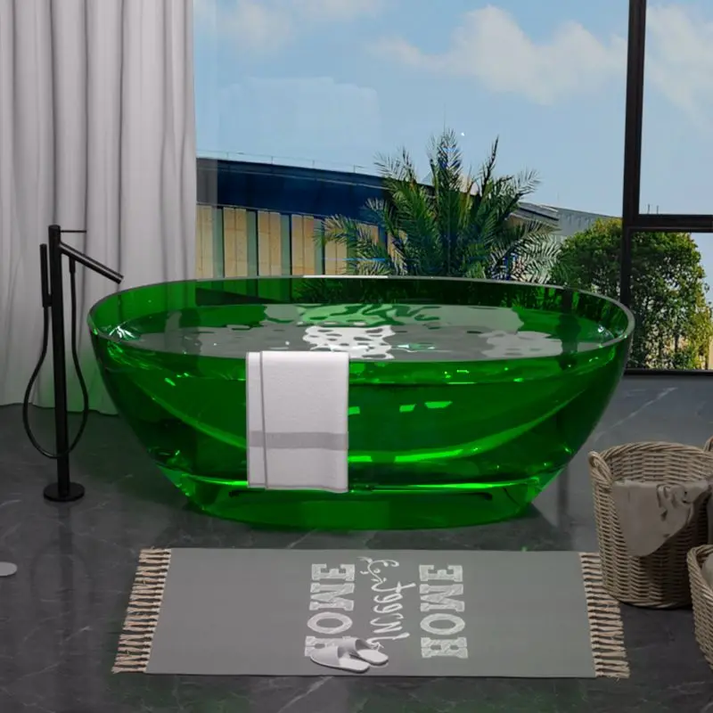 Transparent resin artificial stone bathtub oval for homeall-in-one independent double thin side bathtub small apartment