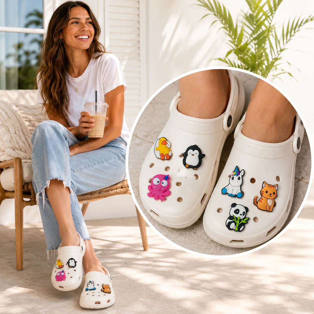 1/16 PCS Assorted Animal Shoe Charms for Kids, Dinosaur and Penguin Charms for Shoes, Panda Cow  Dog Sandals Clogs Buckles