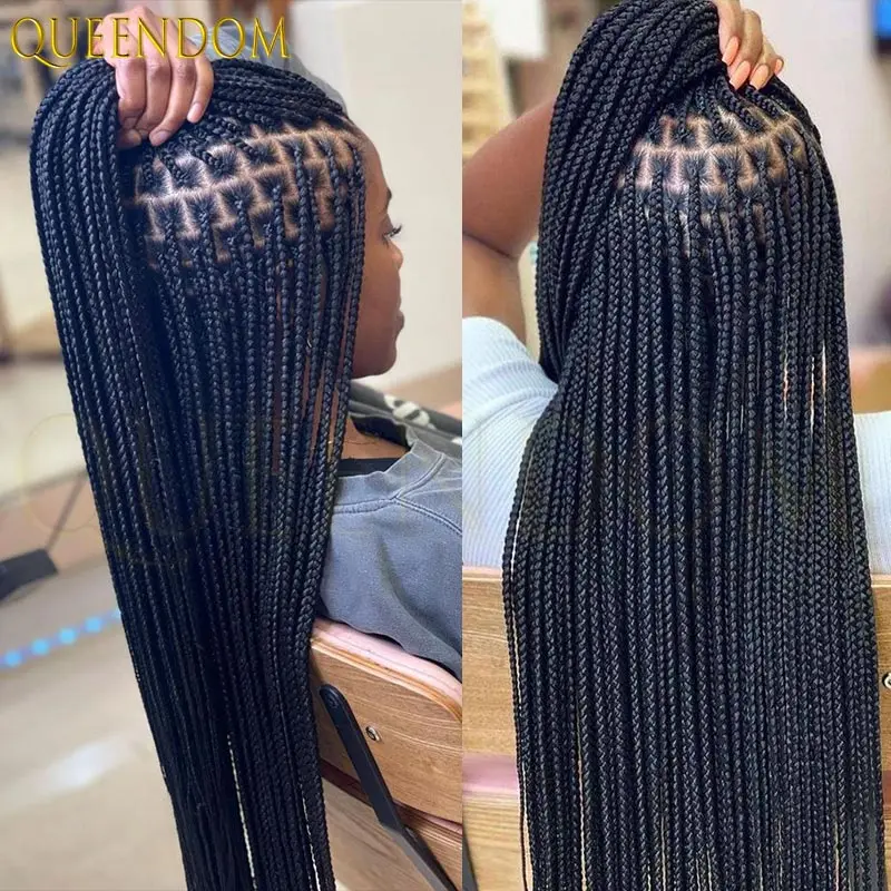 

36 "полные кружевные плетеные парики для чернокожих женщин, синтетические волосы, косички, кружевные передние парики без узлов, африканские плетеные парики