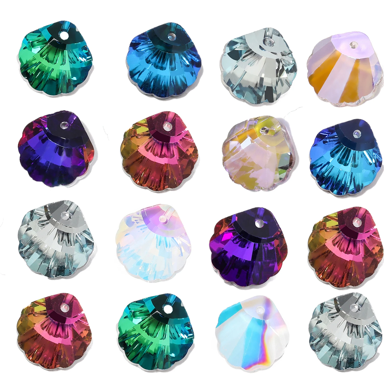 10pcs/pack AB Colorful Faceted Shell Single-hole Crystal Glass Pendants for Jewelry Making DIY Gifts Necklaces Home Decor 16mm