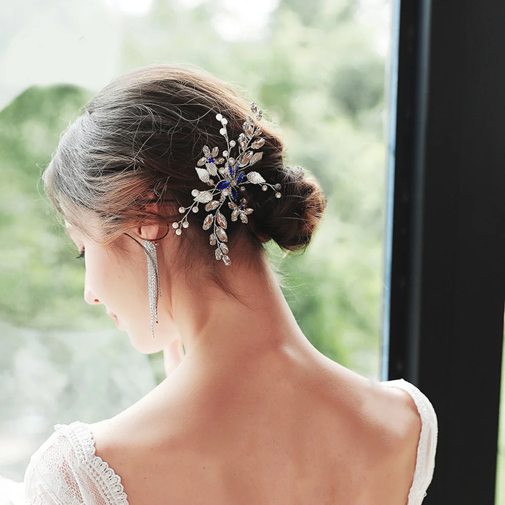 

Wedding Hair Accessory Blue Crystal Pearl Bridal Headdress For Bride Bridesmaid Updo Half Up Hairstyle Party Prom