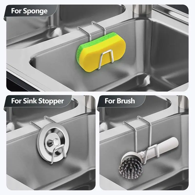 Kitchen Sponge Holder Sink Caddy Brush Dish Sponge Holder Brush Dishwashing Liquid Drainer Rack For Double Bowl Sink view 4